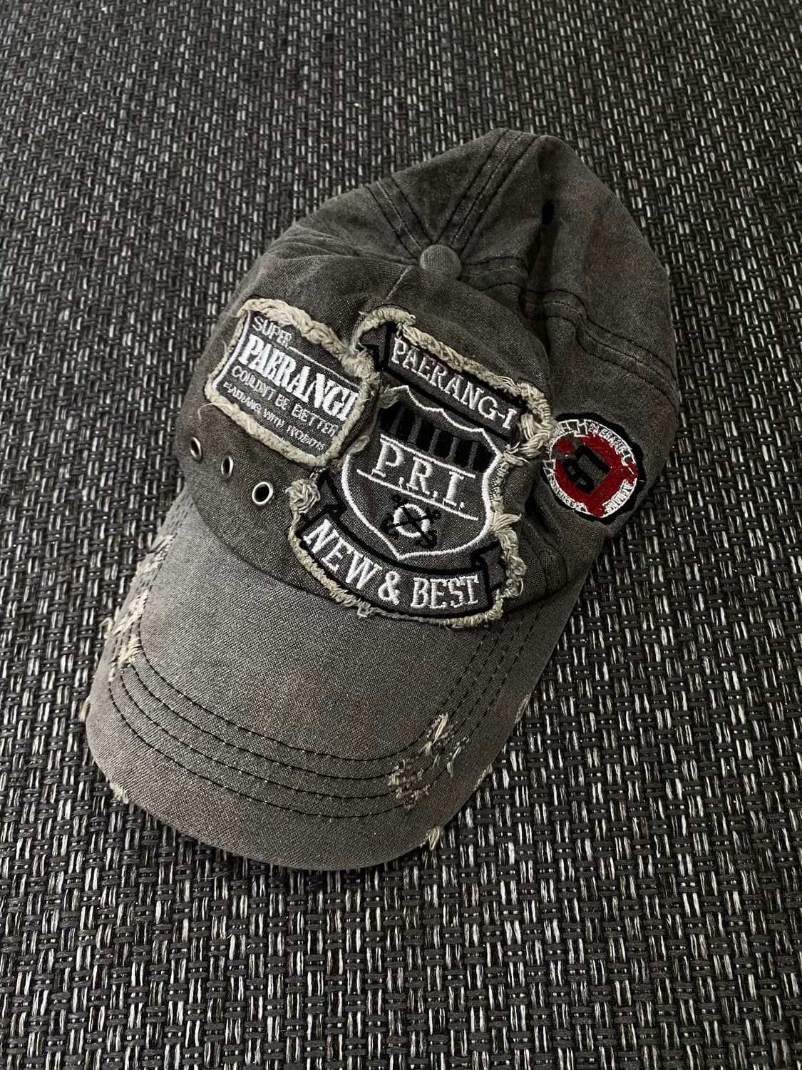 Y2K Grunge Patch Detail Grey cap 상품이미지1