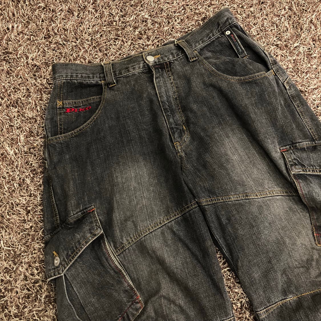 PIKO 블랙 워싱 데님 카고 팬츠 상품이미지2