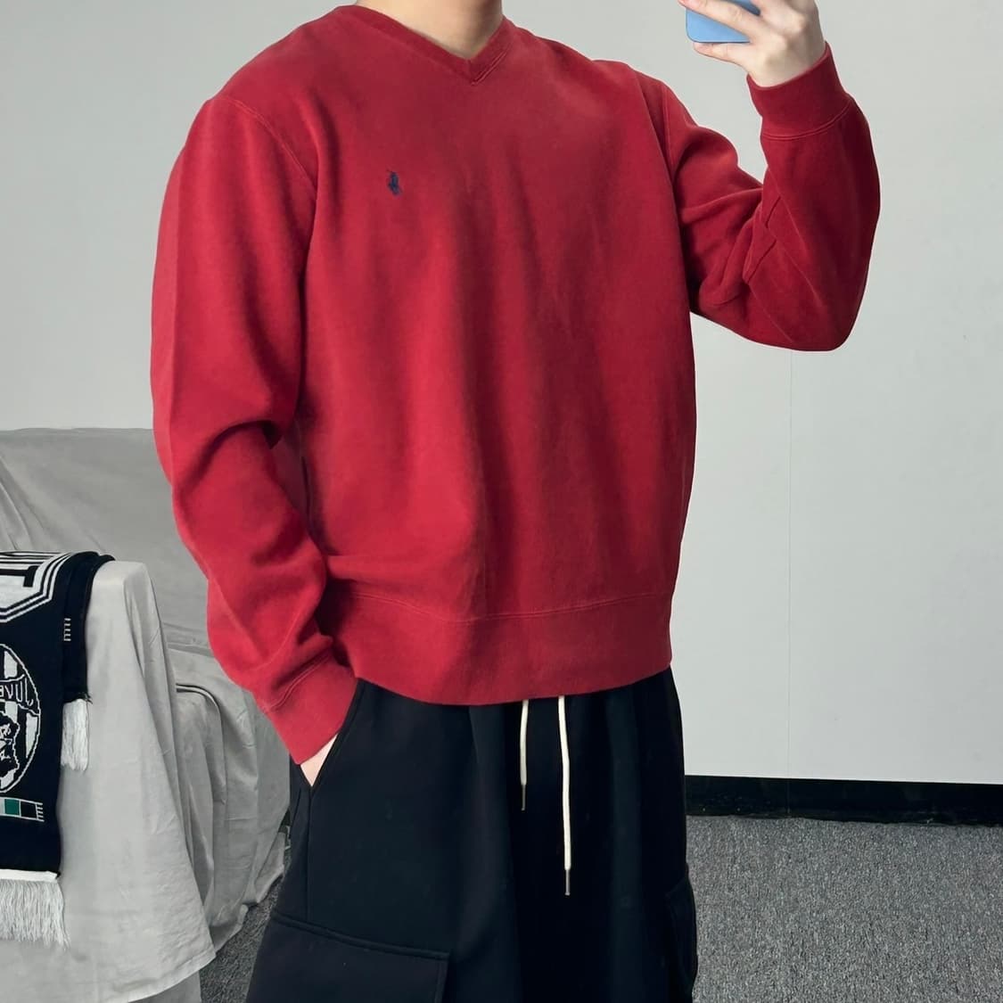 폴로 랄프로렌 버건디 브이넥 스웨트셔츠 상품이미지2