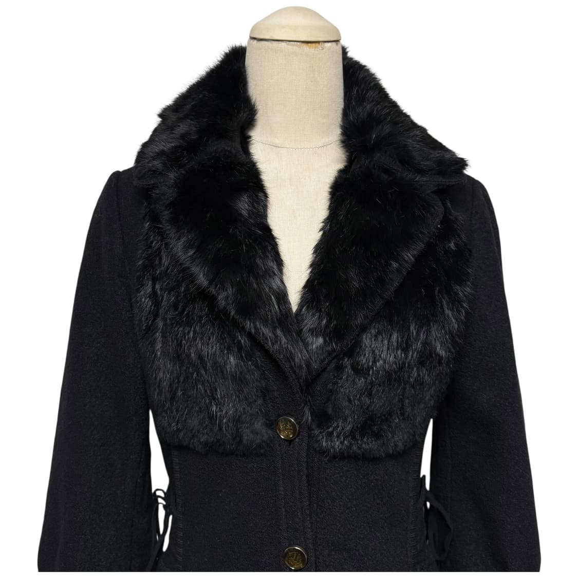 3742 블랙 울혼방 토끼털 롱코트 상품이미지2