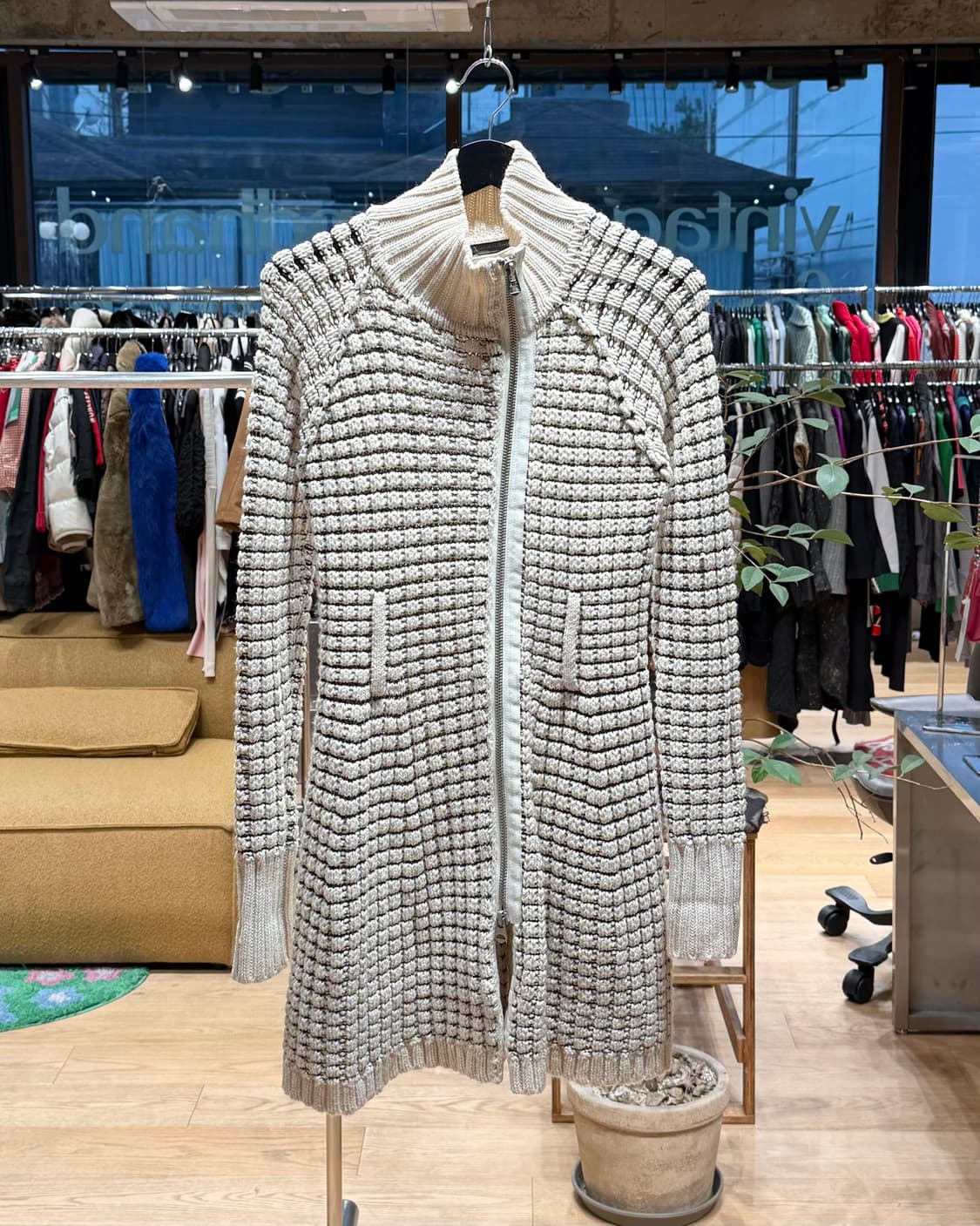 아르마니 익스체인지 아이보리 체크 니트 집업 자켓  상품이미지1