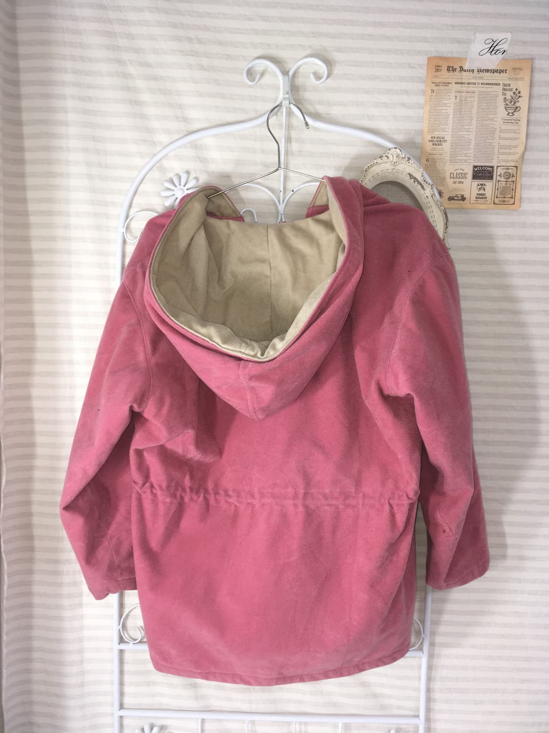 일본빈티지 핑크 베이지 후리스 셔링 후드 점퍼 상품이미지3
