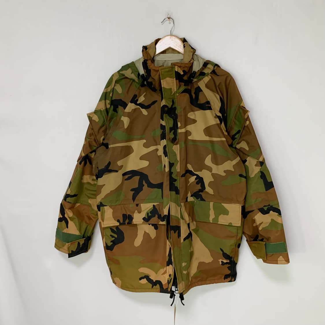 U.S.A 90s 빈티지 카모 밀리터리 후드 바람막이 점퍼 오버핏고프코어 상품이미지1