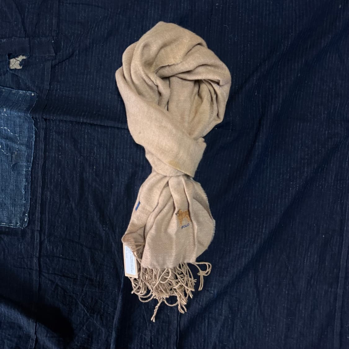 폴로 랄프로렌 도그 자수 울/코튼 머플러 상품이미지1