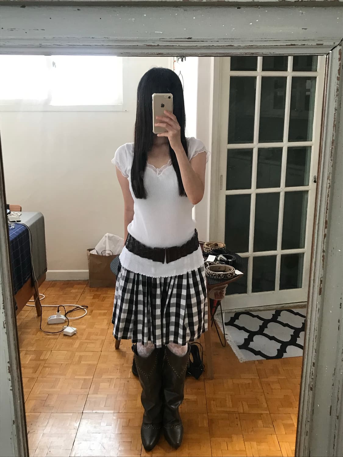 vintage check pattern skirt 상품이미지1