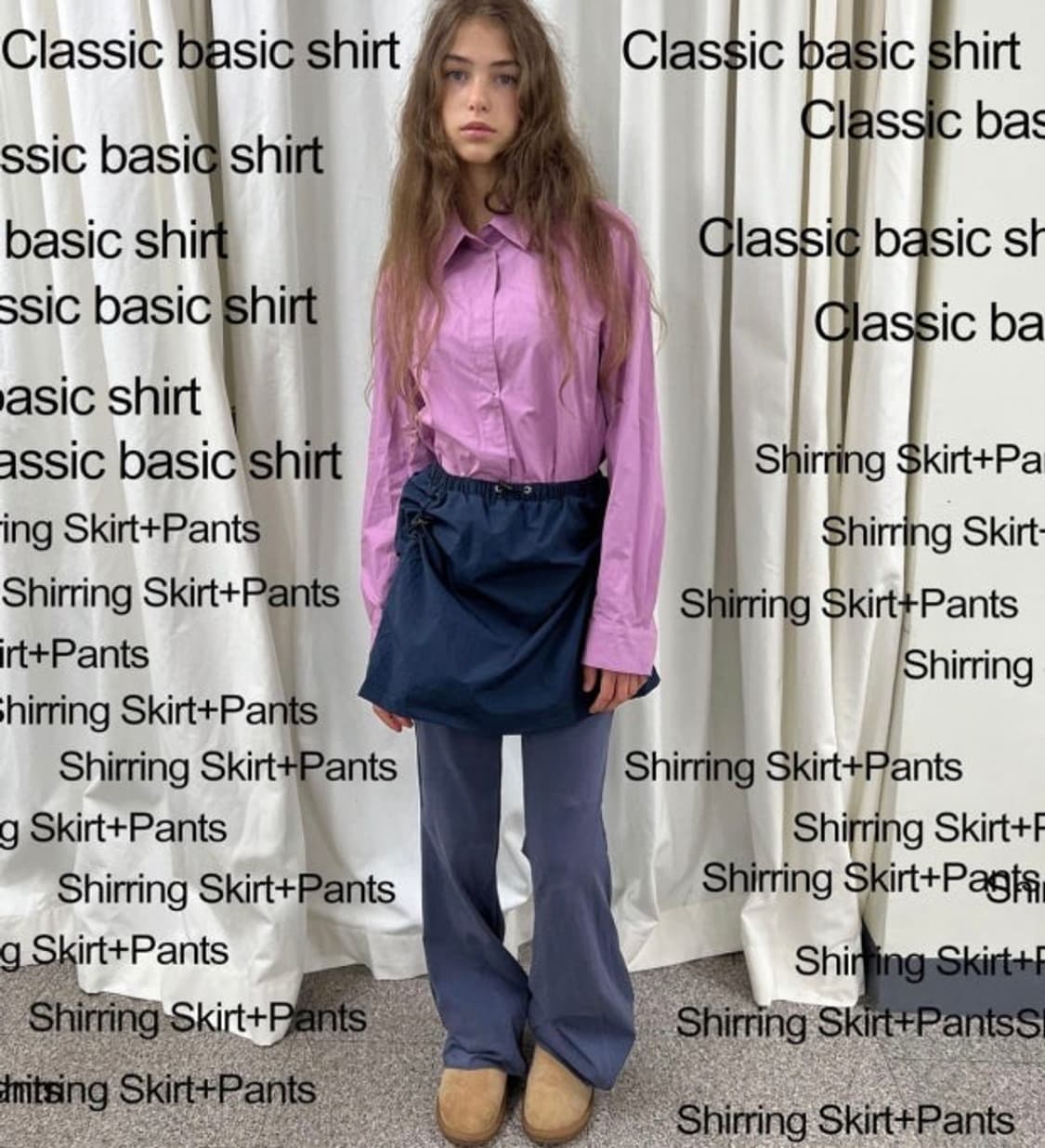 노컨텐츠 셔링 스커트팬츠 네이비 상품이미지2