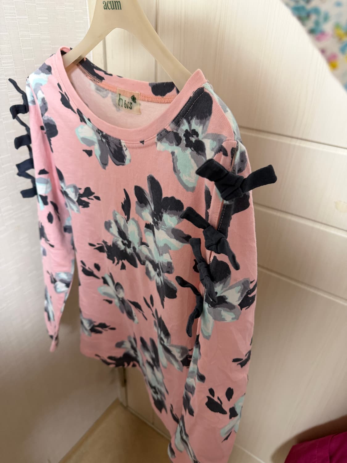 핑크 플라워 리본 롱슬리브 티셔츠 빈티지 모리걸 하구미 러블리 상품이미지2