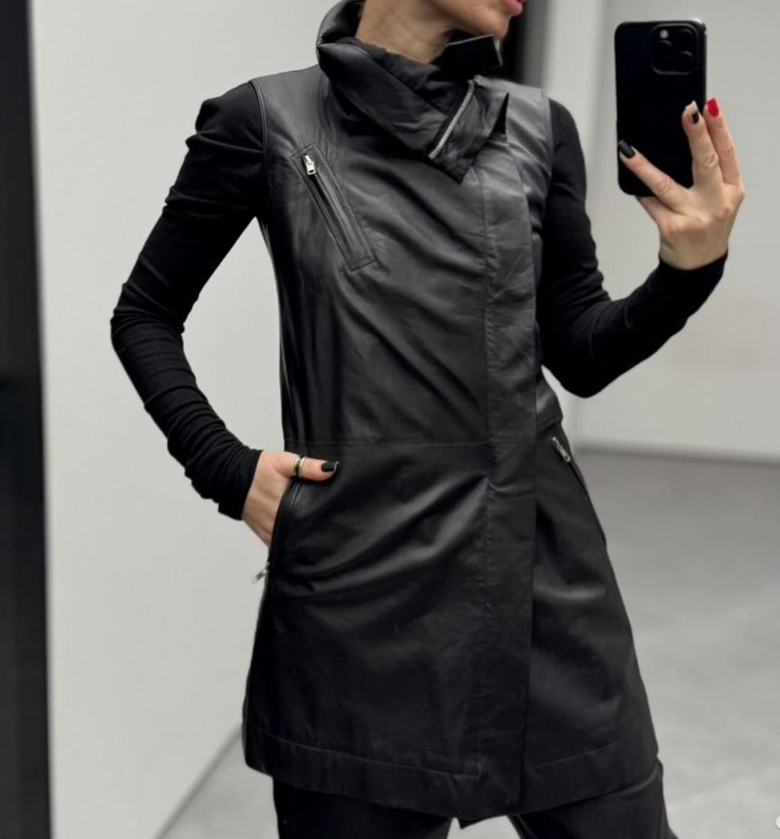 릭 오웬스 풀집업 롱 베스트(레더-리얼)40-ITA 사이즈-해외발송 상품이미지3