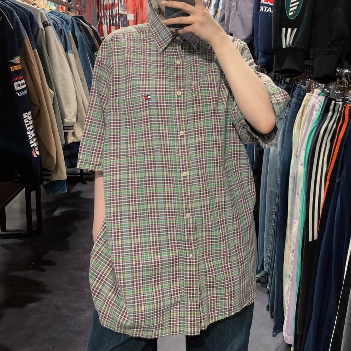 [IM] 타미힐피거 체크 반팔 셔츠 그린 상품이미지1