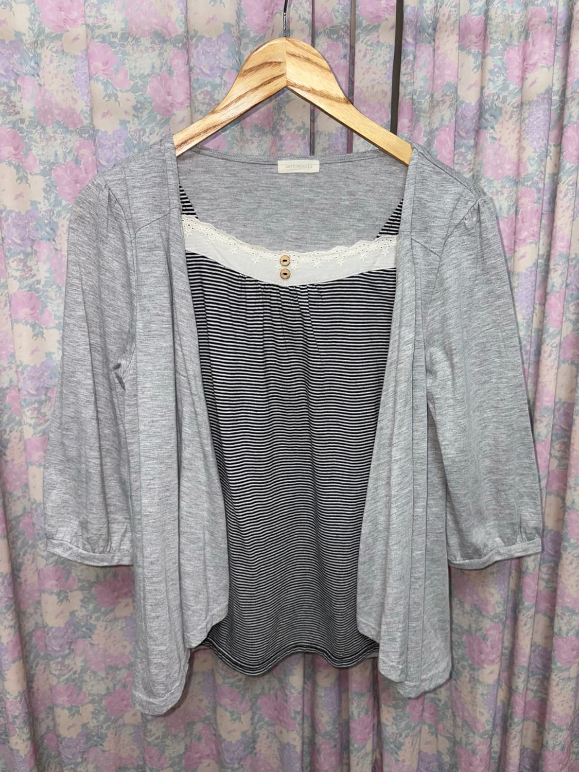 그레이 스트라이프 레이어드 티셔츠 상품이미지5