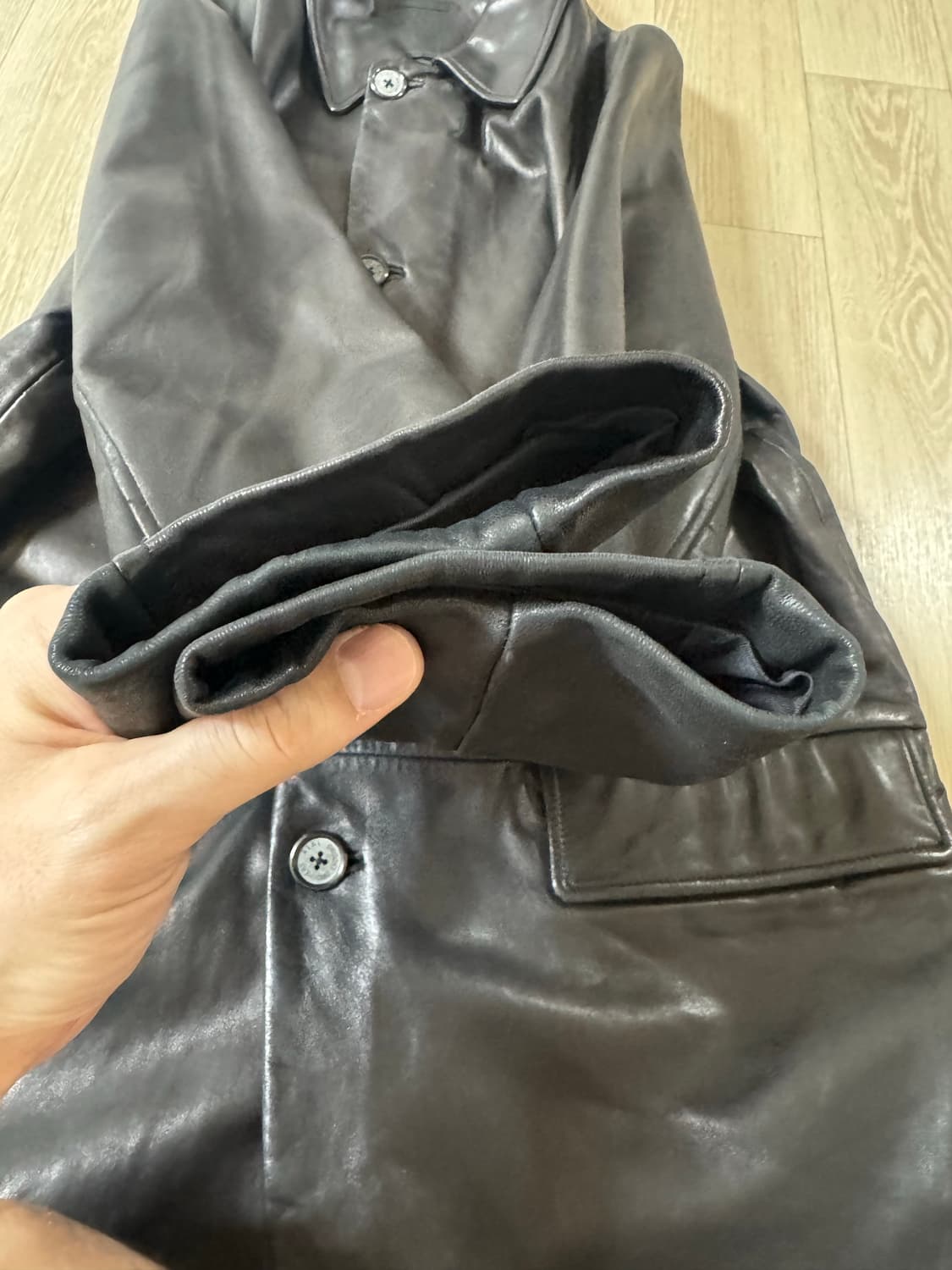 L 브룩스브라더스 레더 카코트 블랙 가죽 자켓 상품이미지5