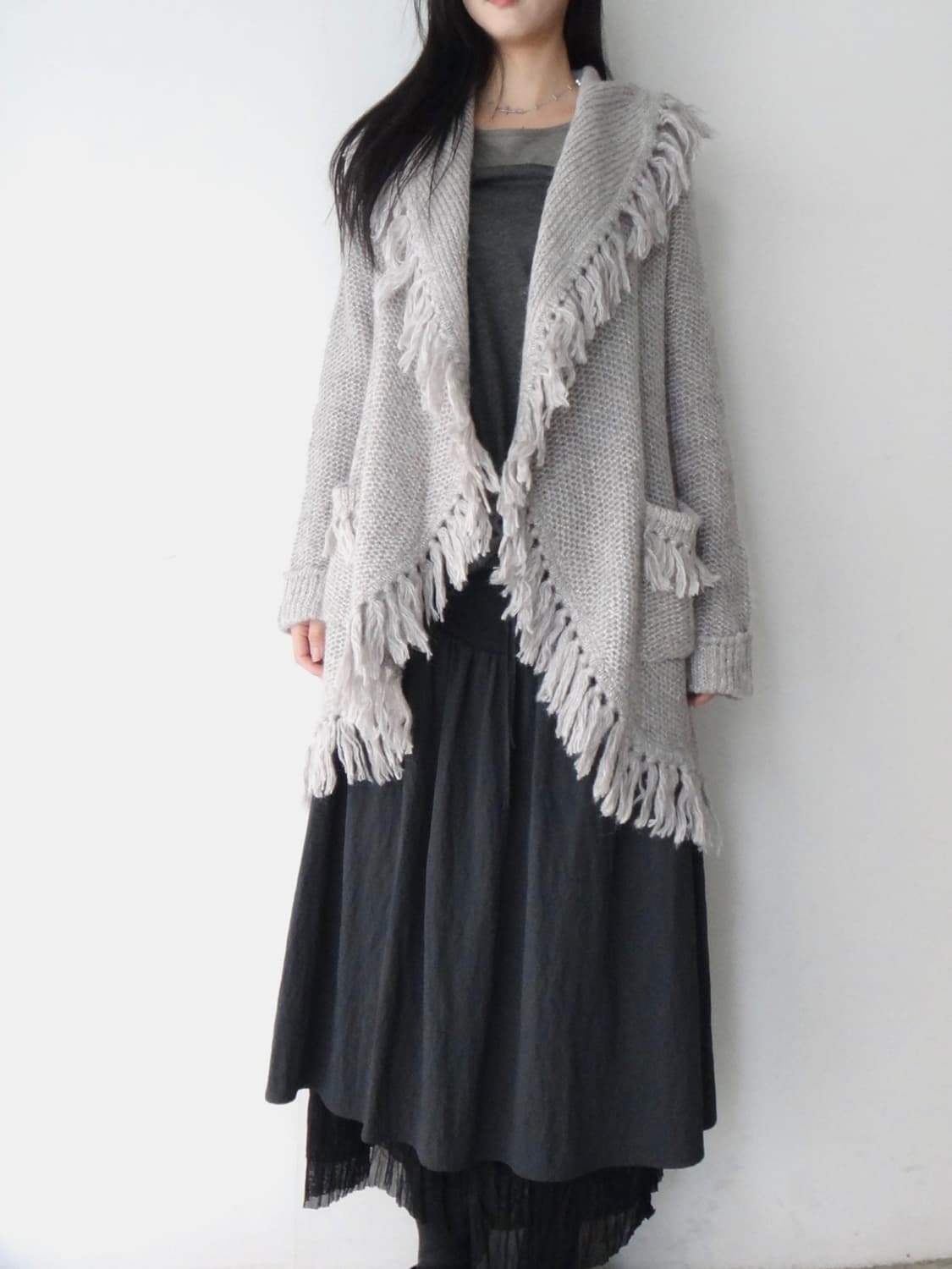 Grunge tassel alpaca cardigan / grey 상품이미지8