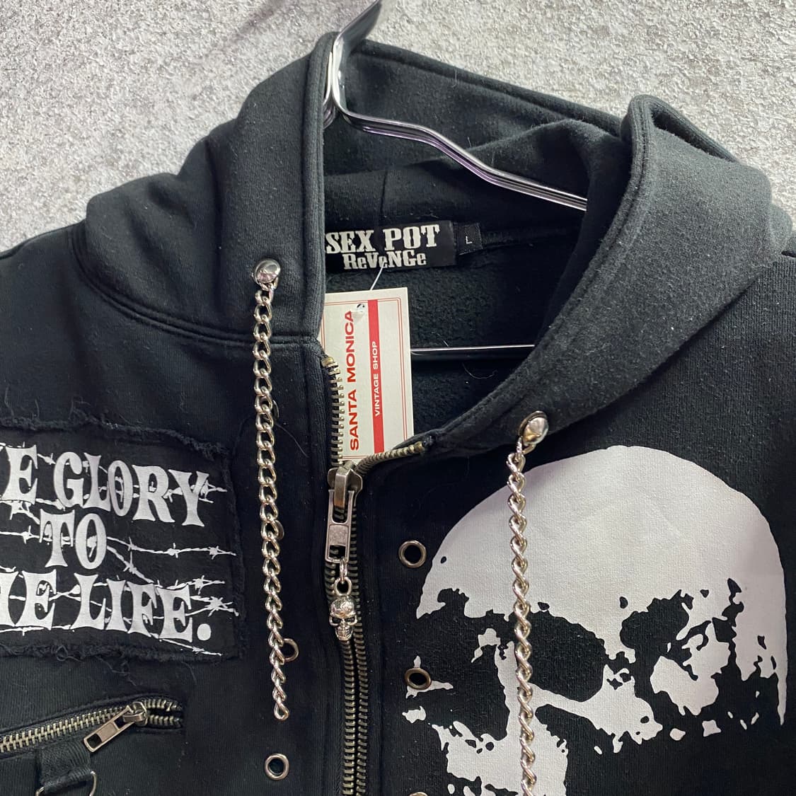 빈티지 스컬 펑크 디테일 체인 후드집업 B4648 상품이미지3