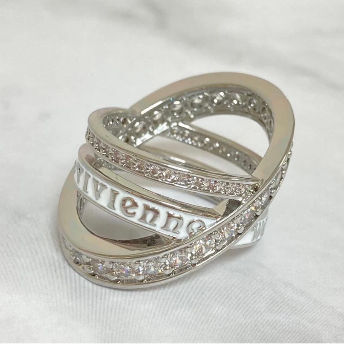 비비안웨스트우드 아카이브 3단화이트 큐빅 로고링 반지(새상품) 상품이미지1