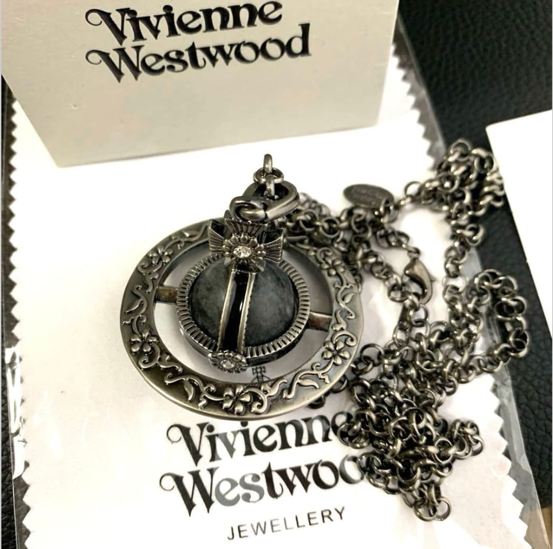 비비안웨스트우드 아카이브 엔틱 황동 그레이 원석 빅orb 팬던트 목걸이 상품이미지3