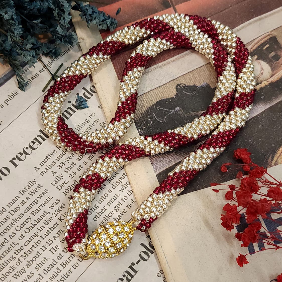 90s 프랑스 빈티지 목걸이 크로셰 비즈 로프 목걸이 엔틱 쥬얼리 상품이미지8