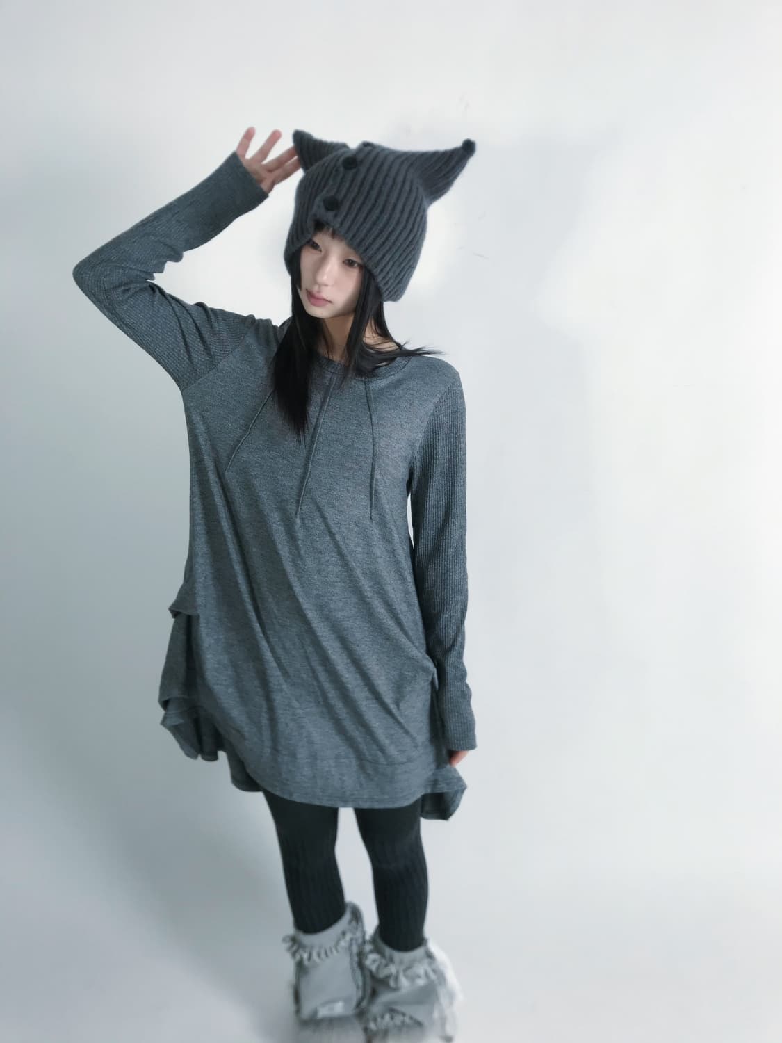 Custom🐾)Devil Cat-Ear grey knit binnie 상품이미지8