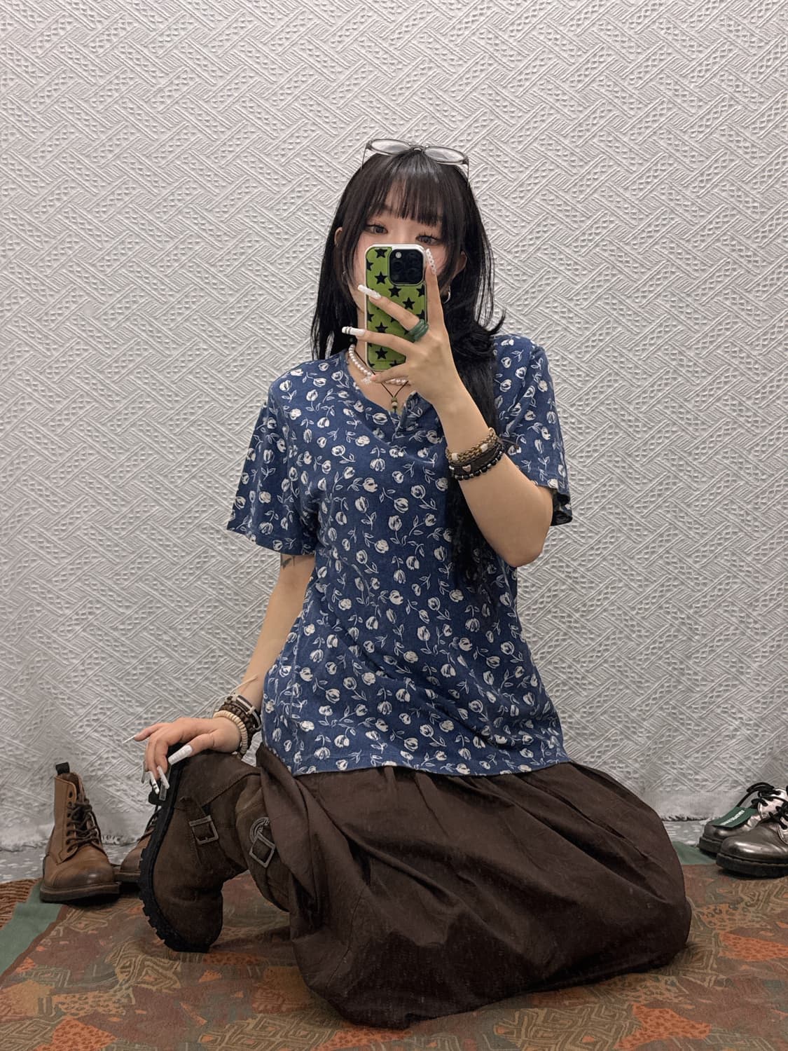 엘엘빈 빈티지 오리엔탈 에스닉 플라워 코지 반팔티 K0116 상품이미지1