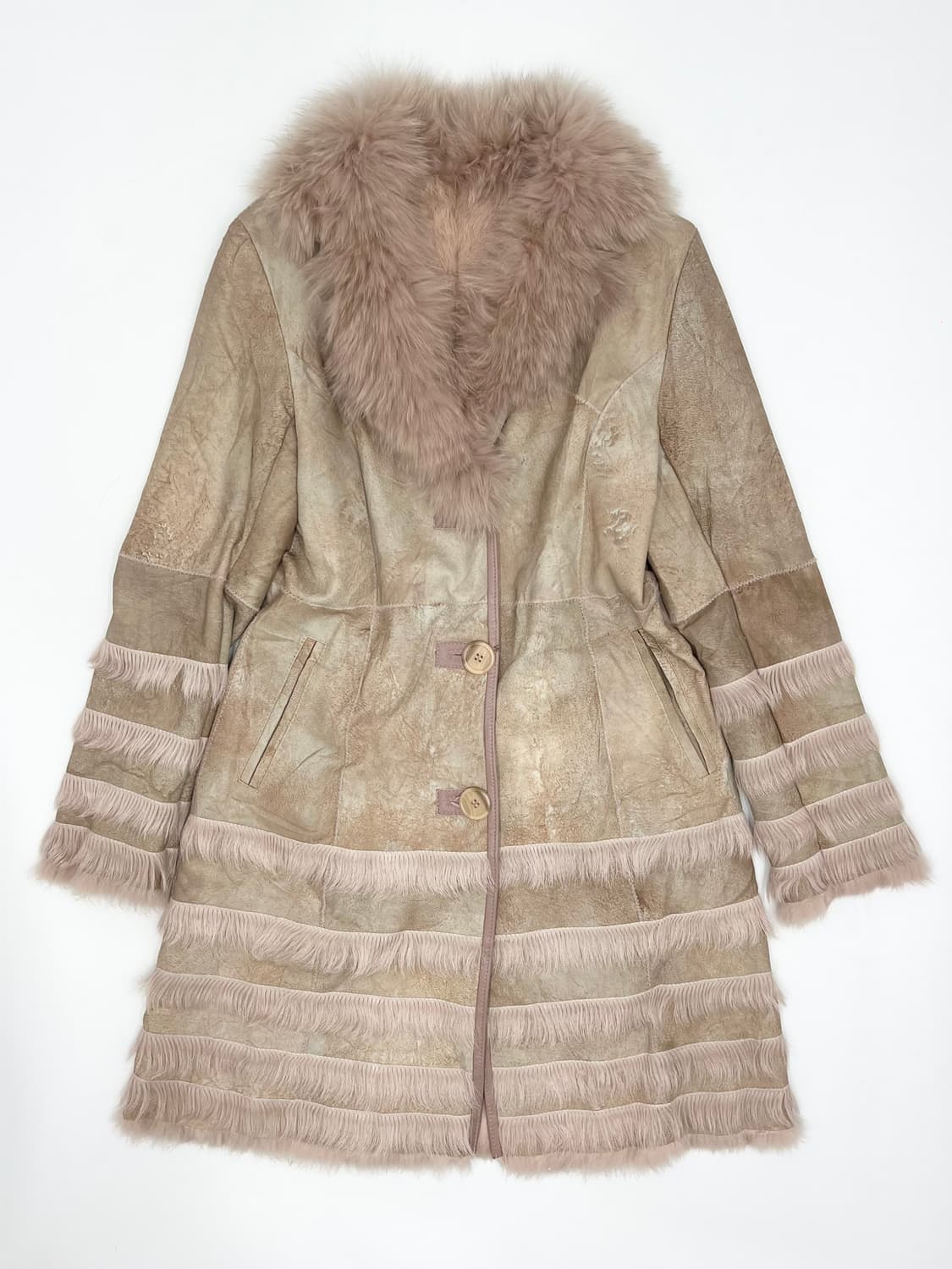 빈티지 핑크 퍼 레더 롱 자켓 상품이미지1