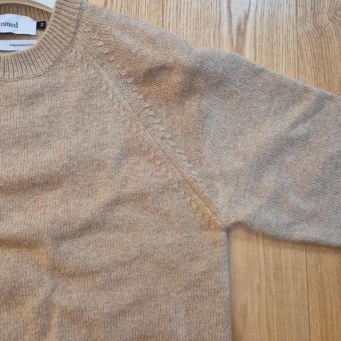 [M]니티드 쉐기독 울 100% 라운드 니트 BEIGE 상품이미지2