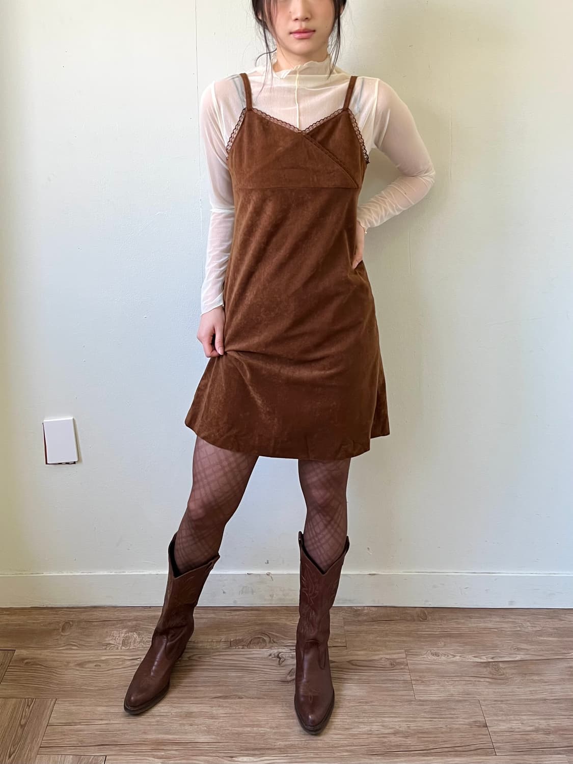 Japan vtg 브라운 벨벳 원피스 상품이미지6