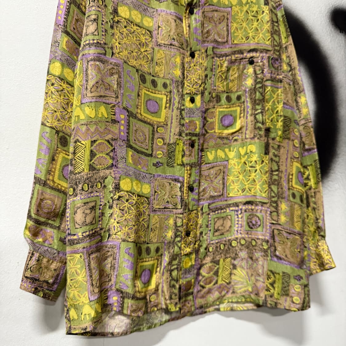 VTG 빈티지 100% 실크 바로크 에스닉 풀 패턴 긴팔 셔츠 상품이미지4