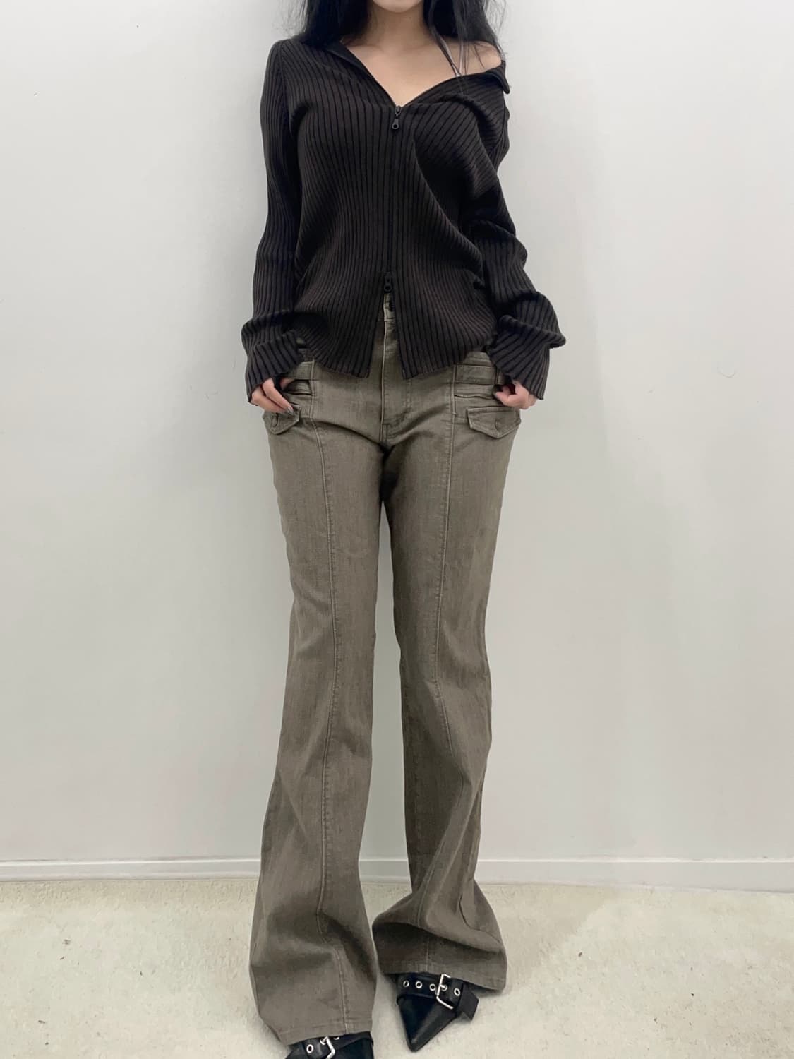 pocket Details belt beige boot-cut pants 상품이미지1