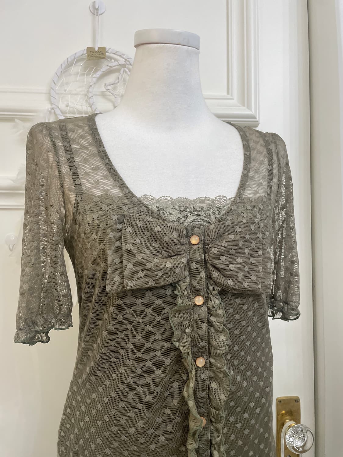 charcoal heart lace bow point top 상품이미지7