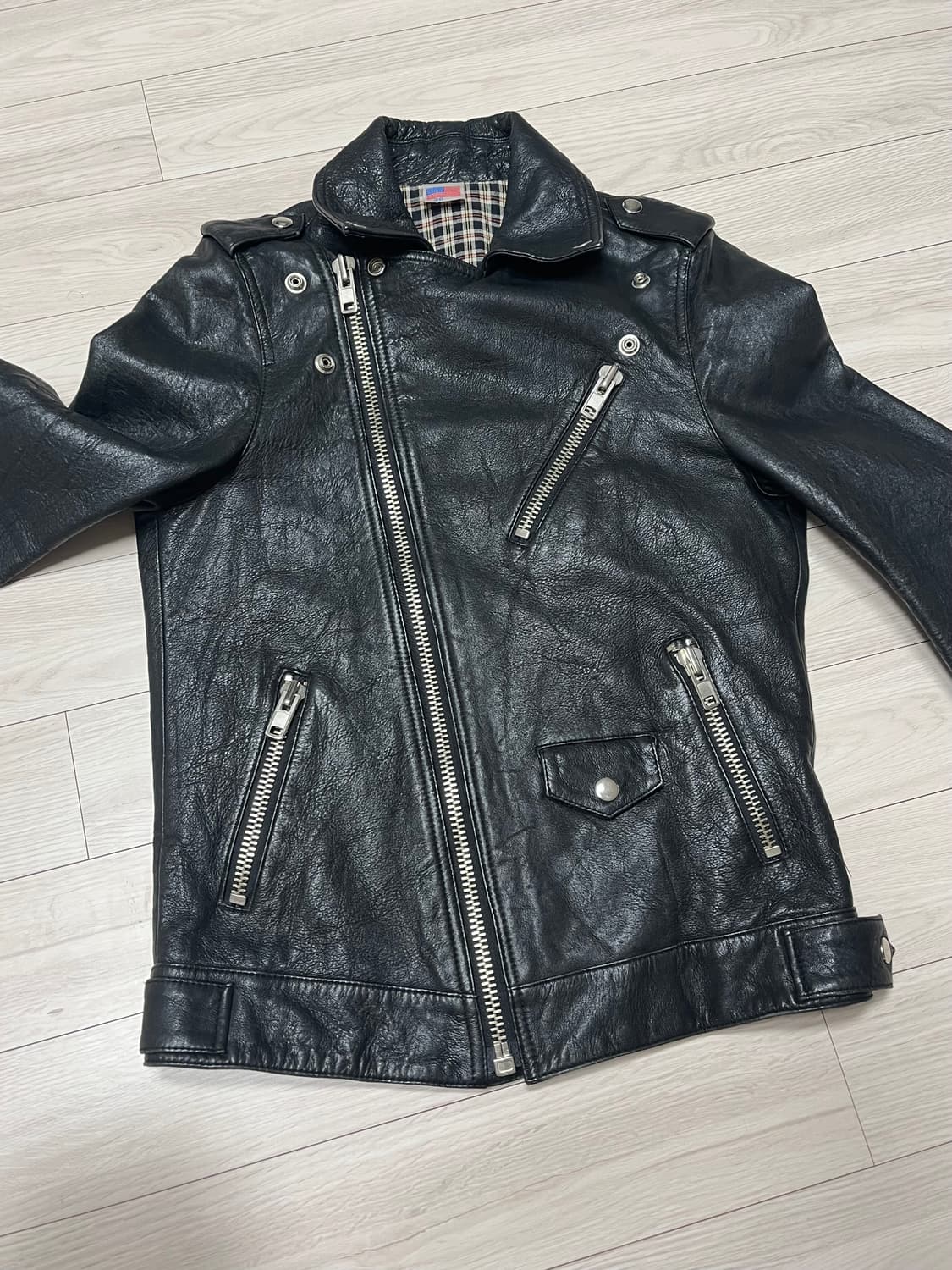 아메리카 빈티지 체크 레더 자켓 상품이미지2