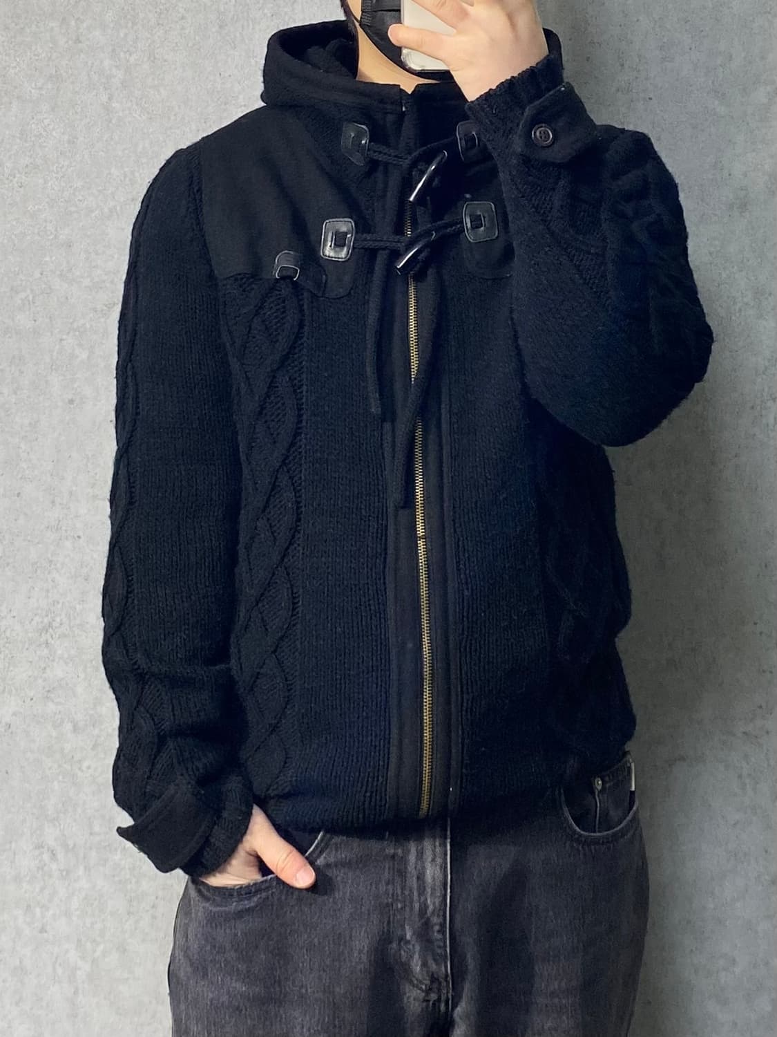 [M] Diesel 디젤 블랙 더플 후드 니트집업 자켓 상품이미지9