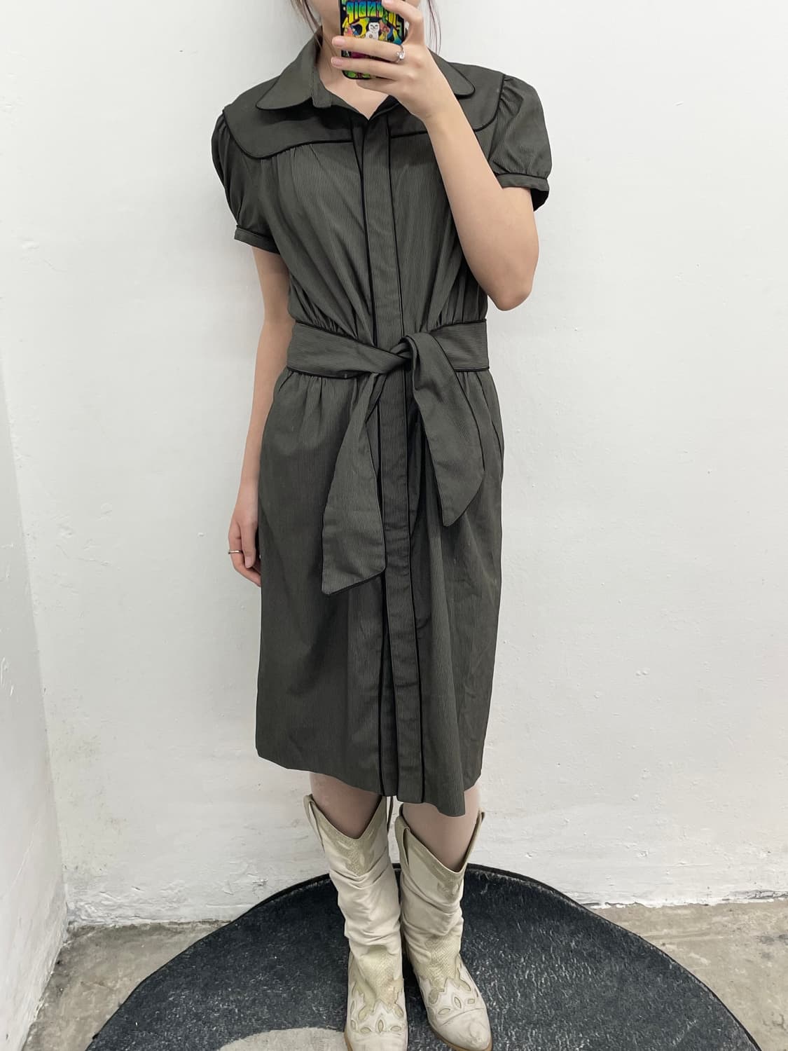 스트라이프 카라 벨트 원피스 상품이미지3