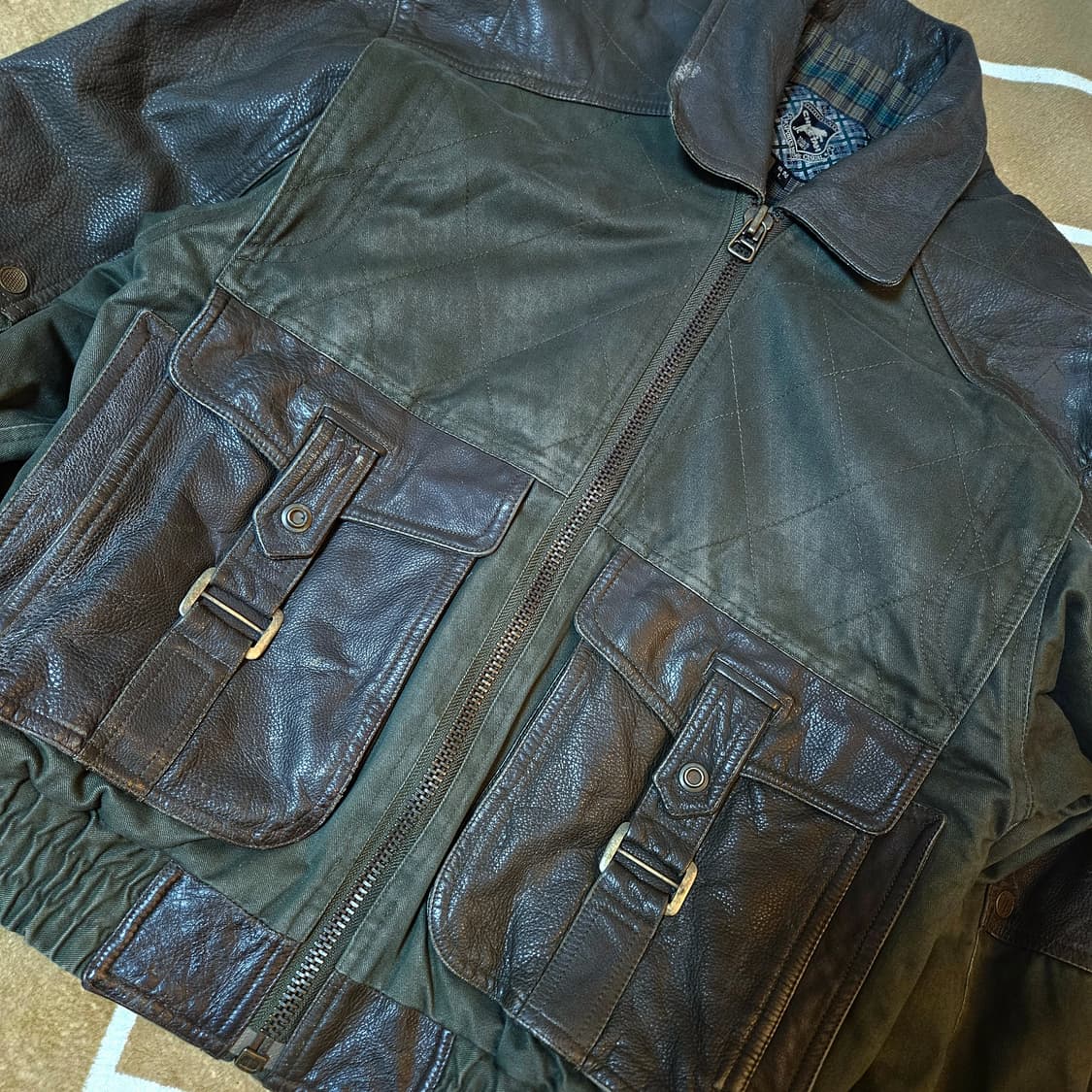 CHEETAN 90's Vintage 벨트 포켓 가죽 블럭 자켓 상품이미지5