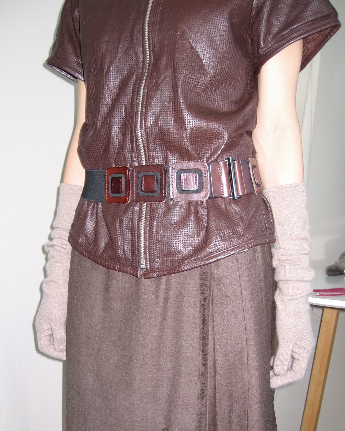 Vintage 집업 레더 반팔 자켓 상품이미지3