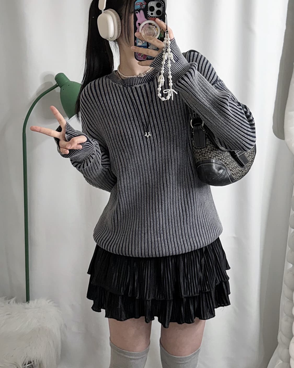 블루 그레이 워머 골지 니트 상품이미지1