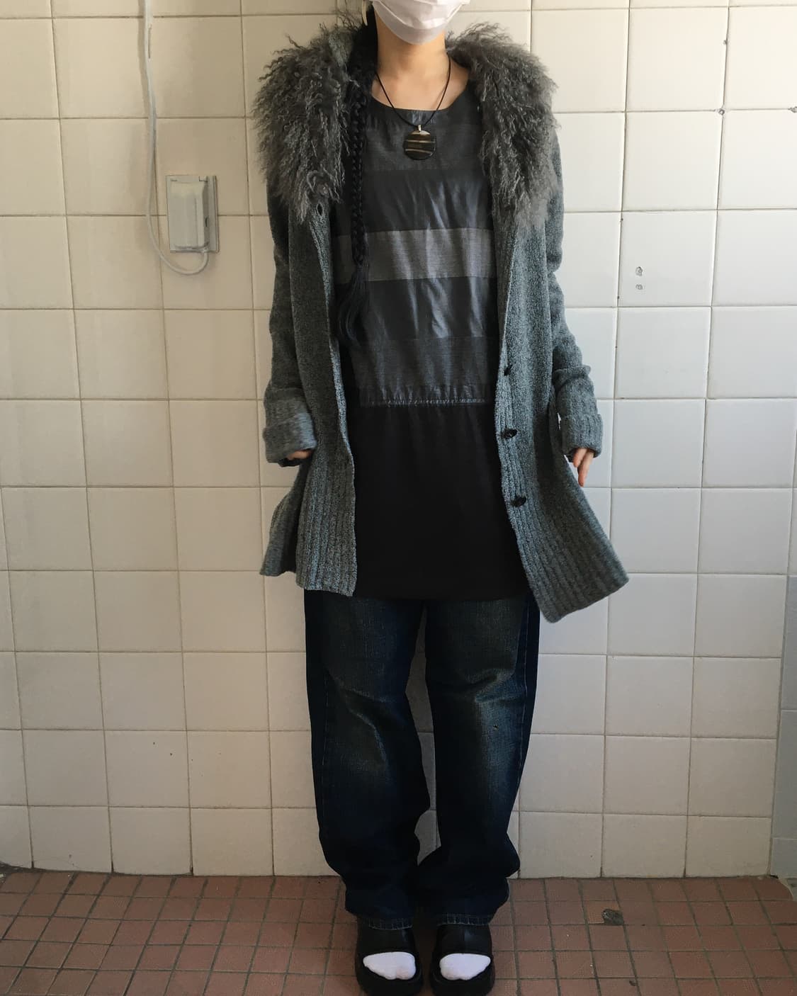 Tibet lamb fur collar knit cardigan 상품이미지5