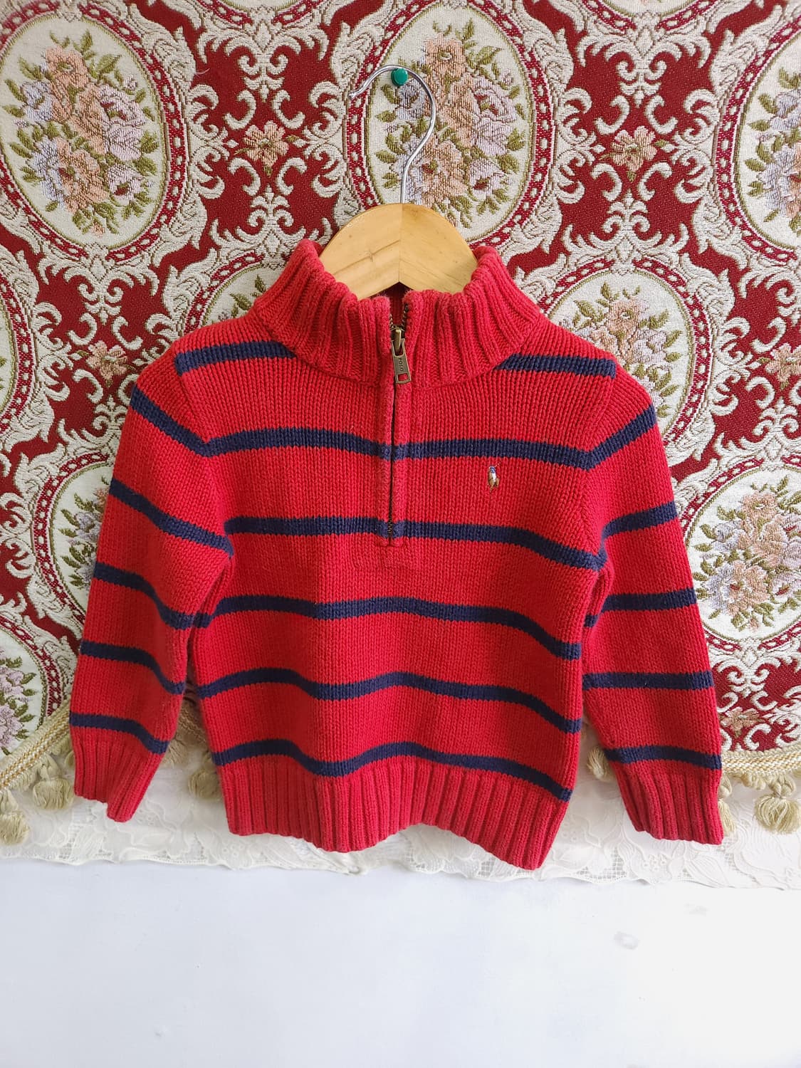 폴로 랄프로렌 스트라이프 반집업 코튼 니트 90사이즈 키즈
 상품이미지1