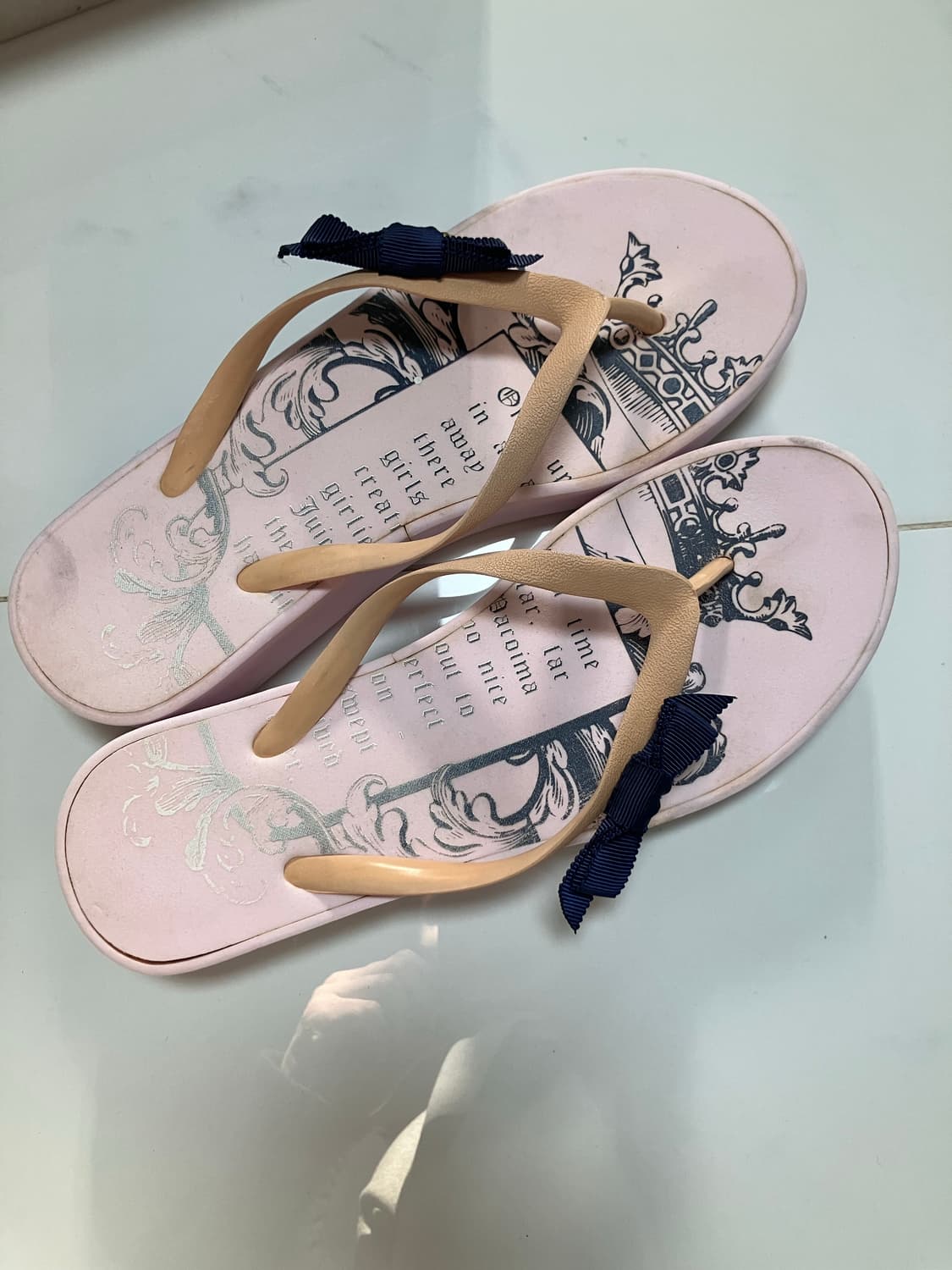 레어템 쥬시 꾸뛰르 Y2K 웨지힐 통굽 연핑크 샌들 쪼리 6.5 상품이미지6