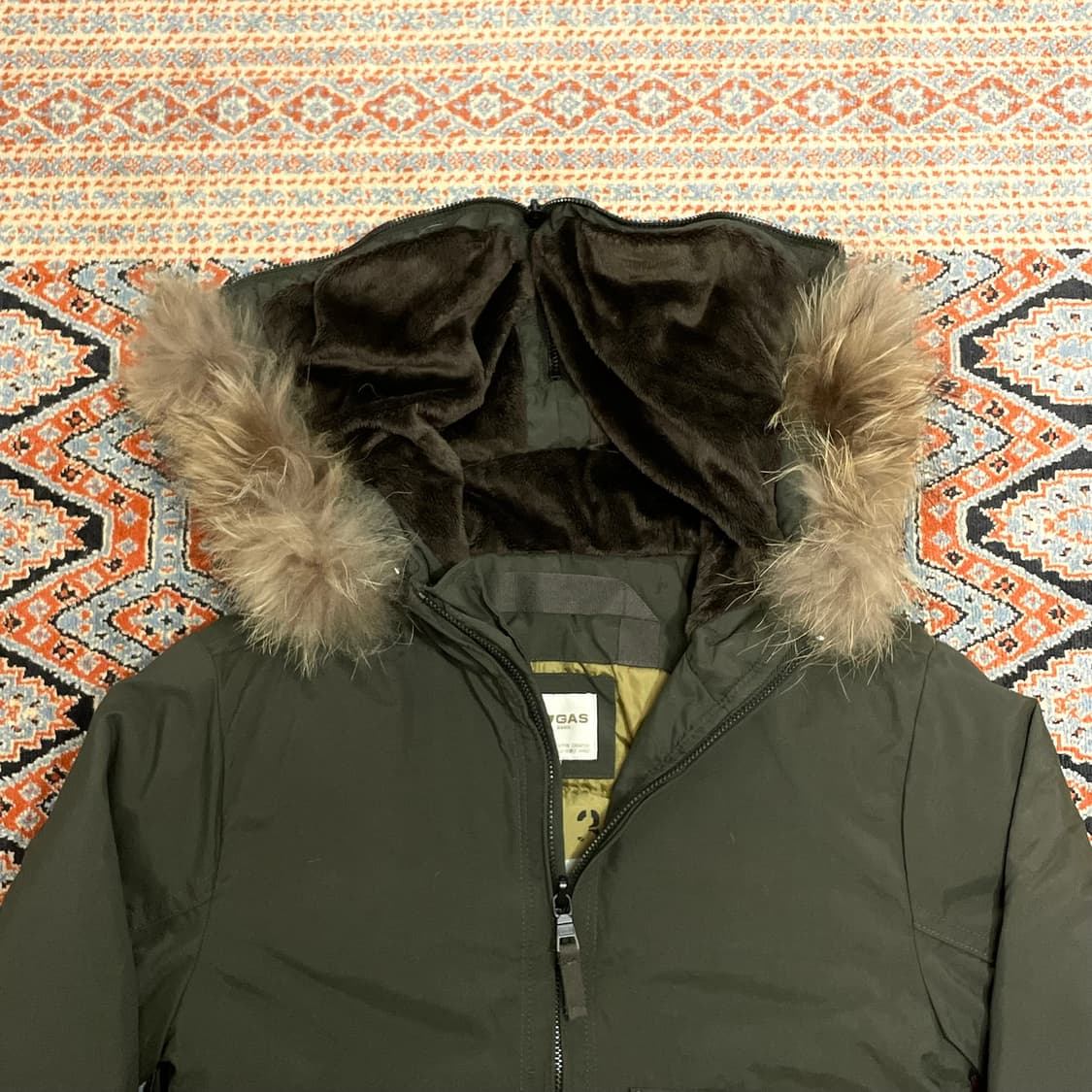 가스베이직 카키 포켓 숏 후드점퍼 여성M 상품이미지3