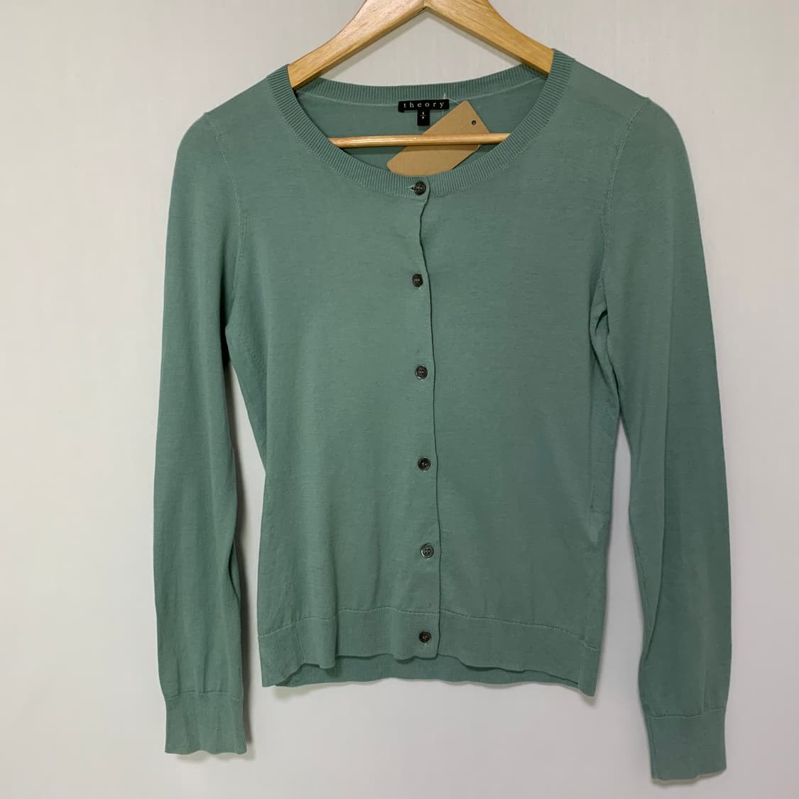 띠어리 빈티지 민트 가디건 여성 니트 100% 코튼 면 S 상품이미지2