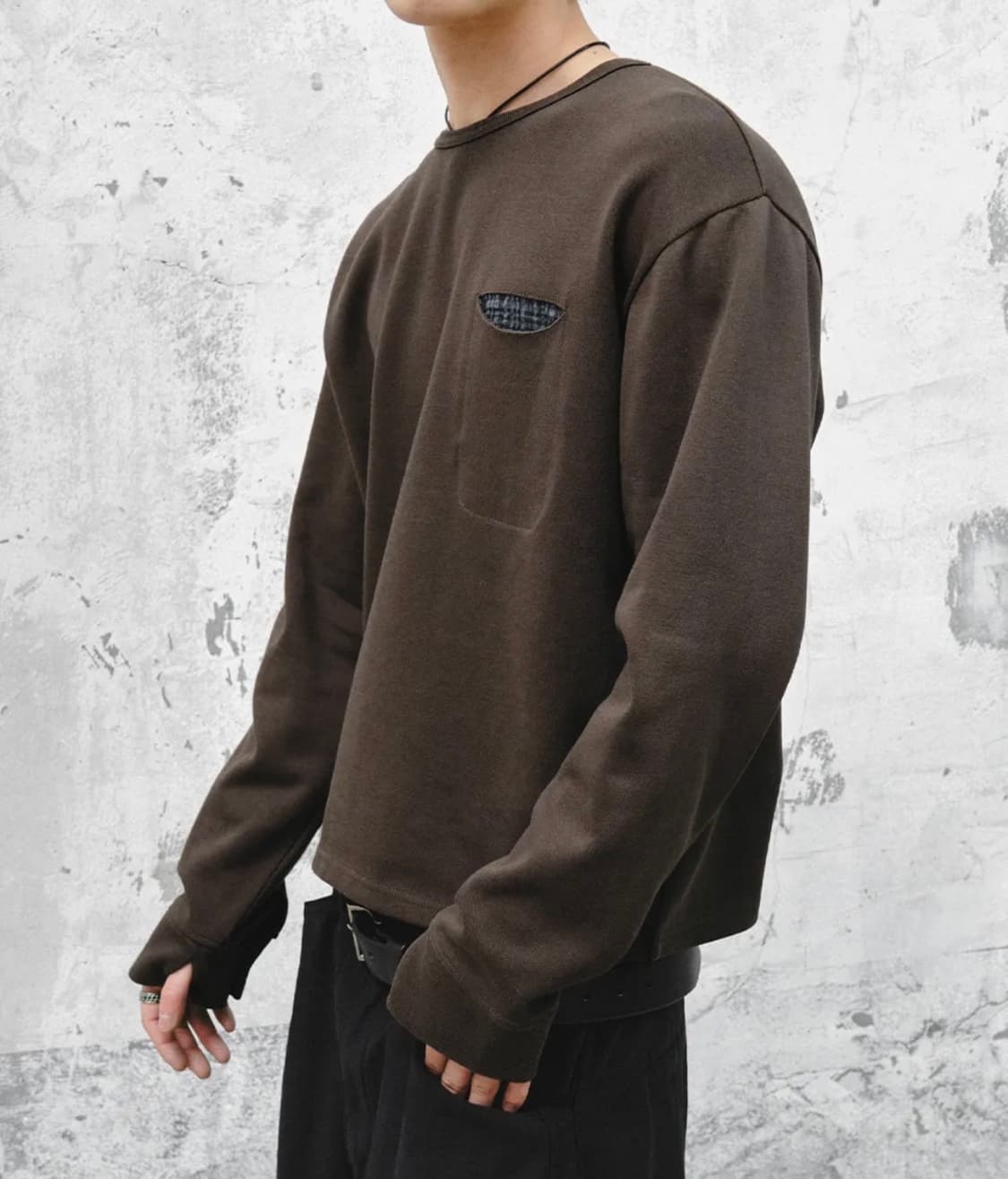 인템포무드 체크인 포켓 롱슬리브 브라운 M size 상품이미지1