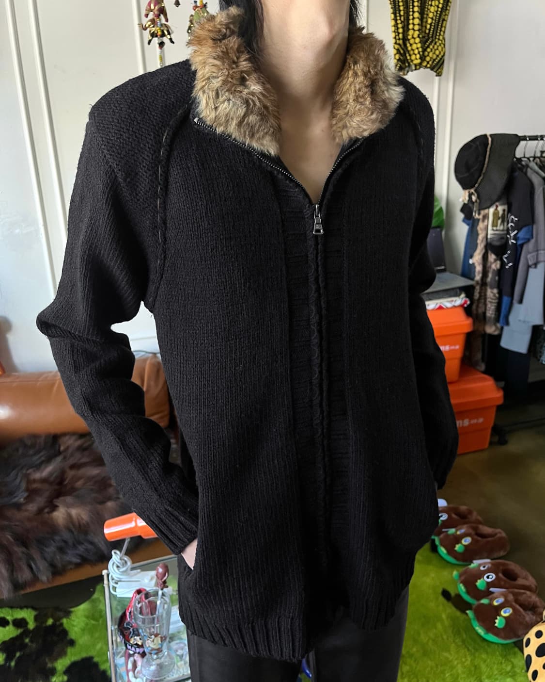 Mind Bridge Fur Trimming Knit Zip-up 상품이미지2