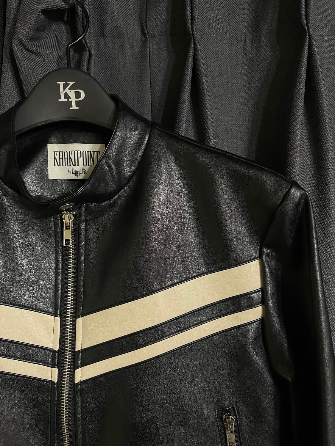 카키포인트 모터 레이싱 레더 자켓 블랙 상품이미지7
