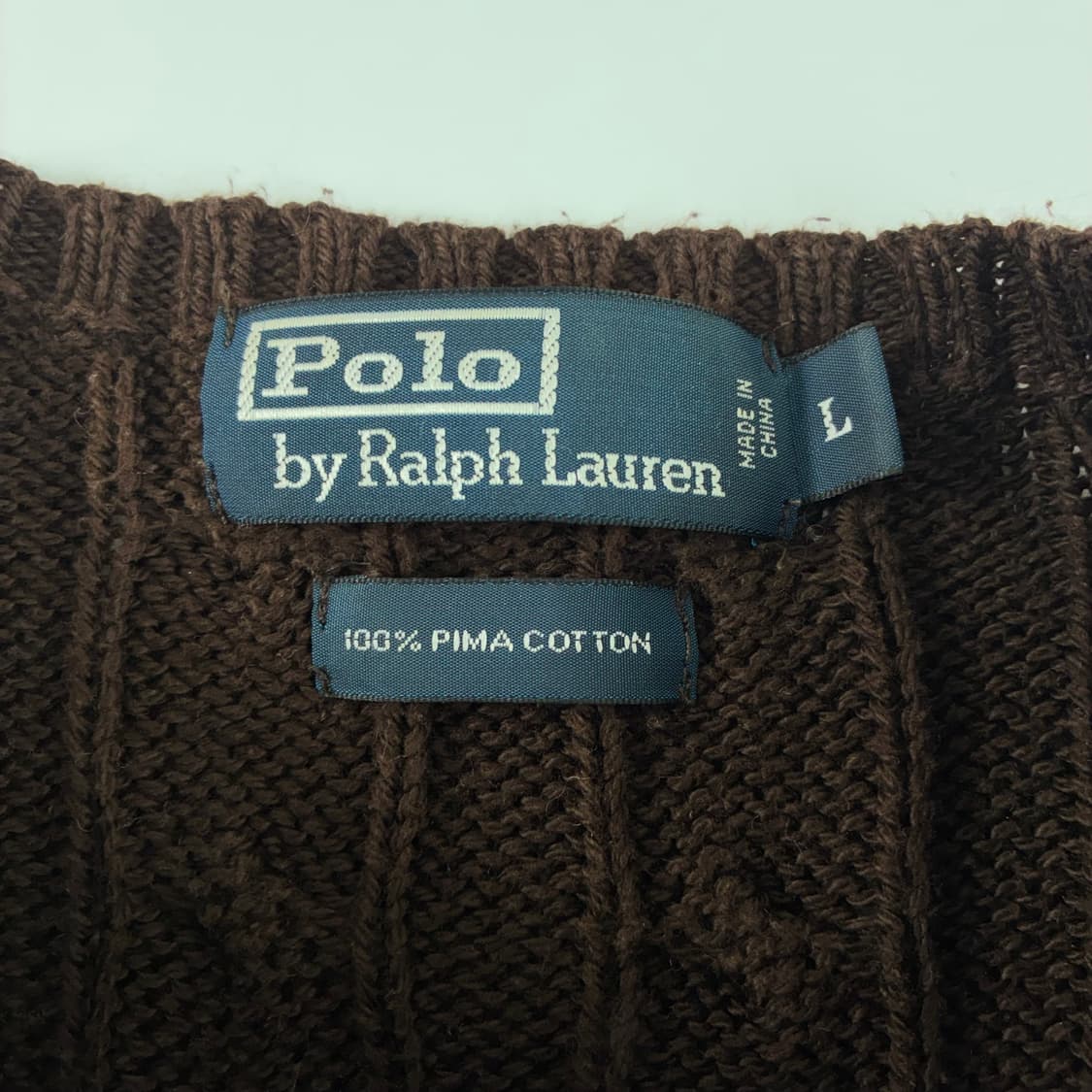 Polo  폴로 랄프로렌 자수 피마코튼 브라운 꽈배기 니트 상품이미지4