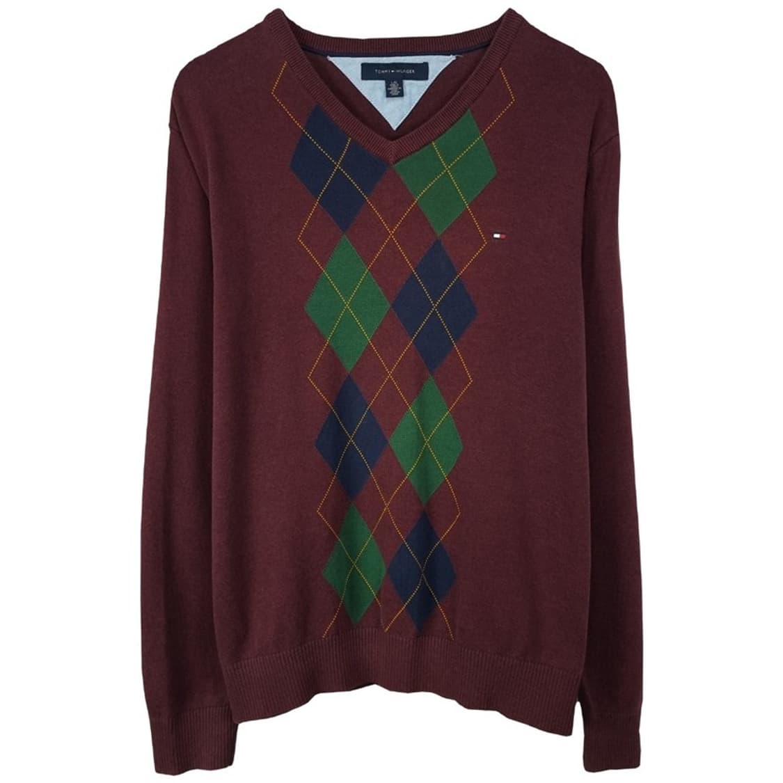 [타미힐피거] 아가일 체크 브이넥 니트 브라운 M19253 상품이미지2