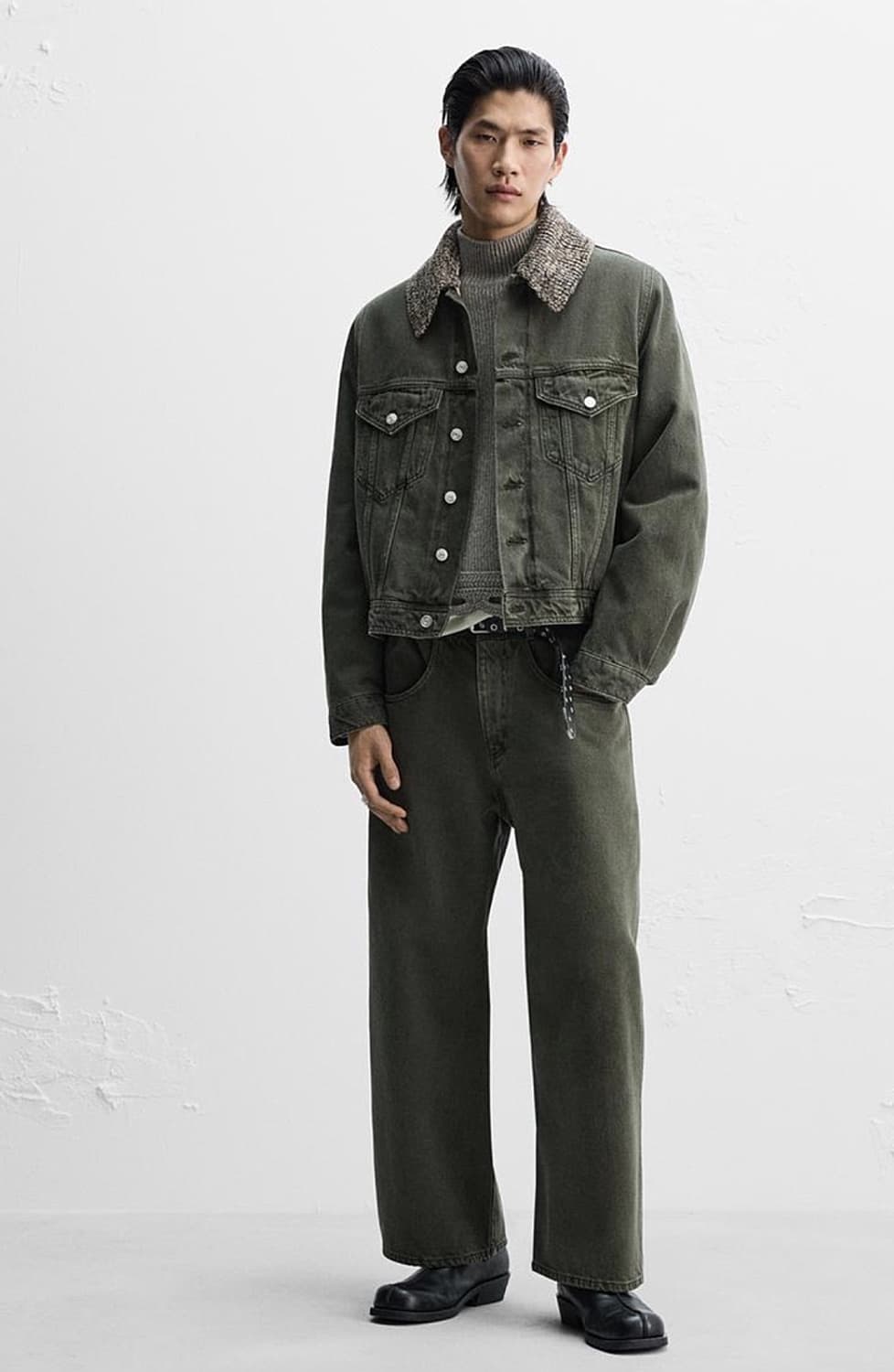 자라 나누시카 와이드 레그 크롭 카키 데님  상품이미지2