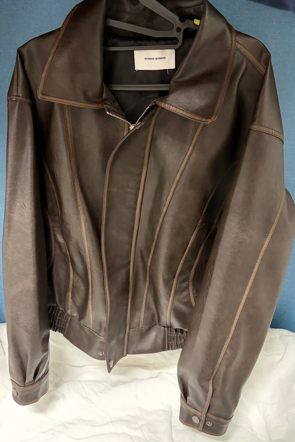 원더원더 세터 빈티지 워싱 절개 박시 레더 자켓 상품이미지6