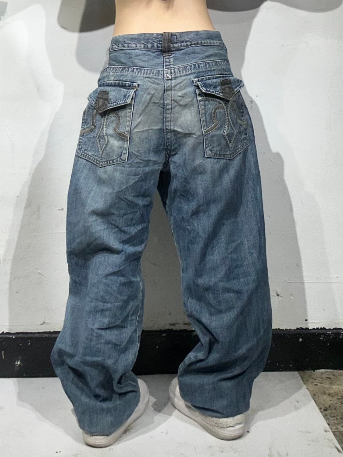 90s Mark ecko 중청 와이드 데미지 워싱 데님 팬츠 청바지 상품이미지3