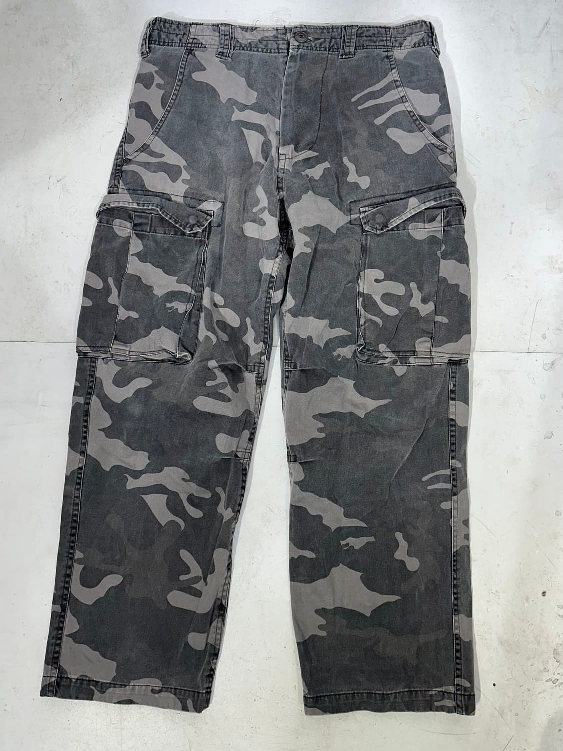 빈티지 그레이 밀리터리 카모 와이드 카고 팬츠 L 상품이미지4