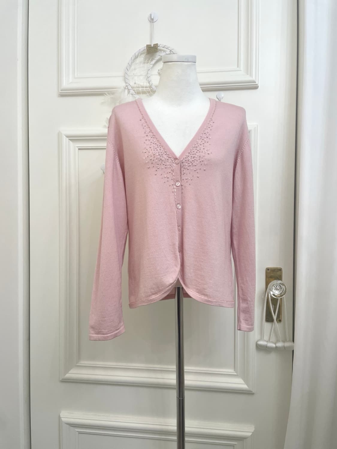 lovely pink beads point loose cardigan 상품이미지1