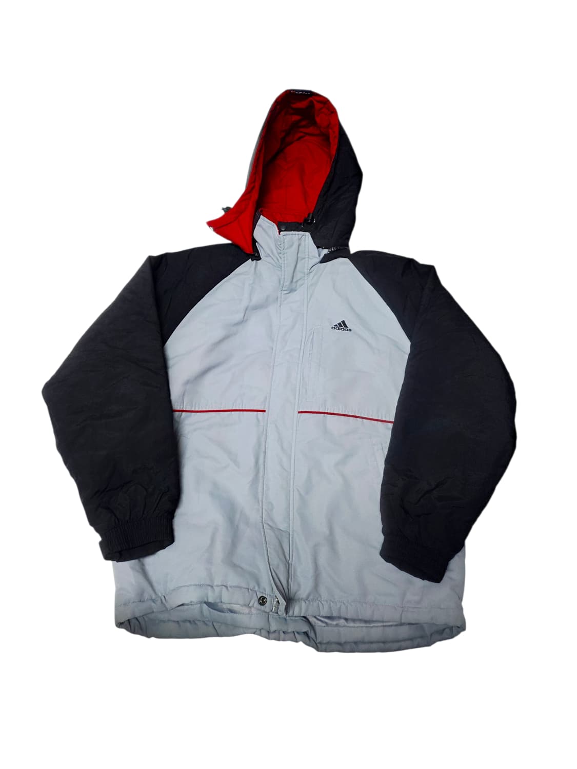 [아디다스] 그레이 블랙 배색 후드 퀼팅 패딩 점퍼 XXL(110) 상품이미지1